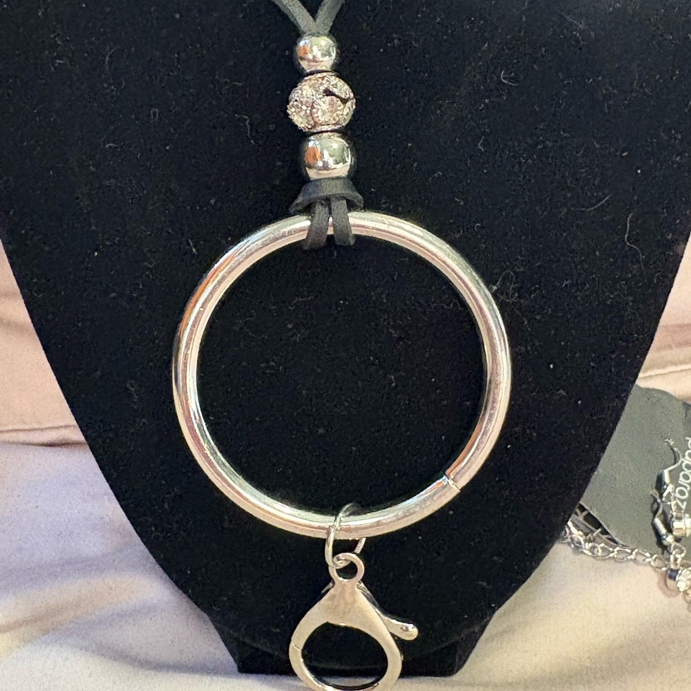 Elegant Silver Pendant Badge Holder Necklace